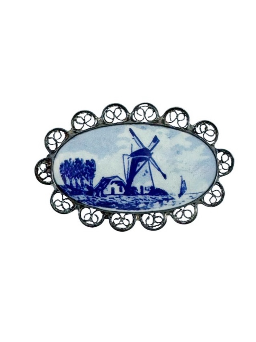 Vintage Delft Porcelain Brooch